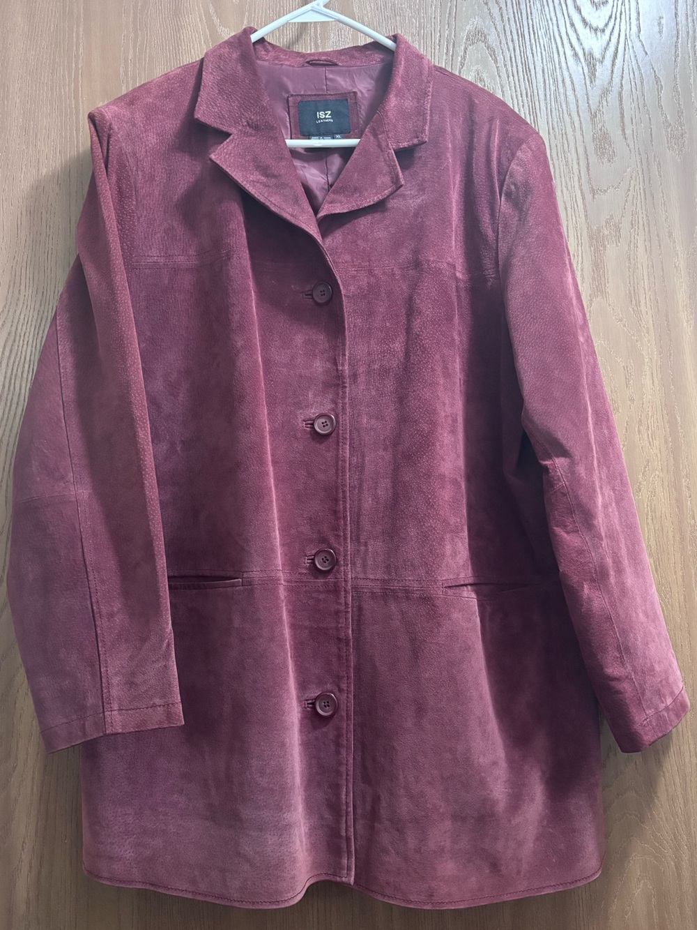 ISZ Women's Vintage Burgundy Suede Button-Up Coat
